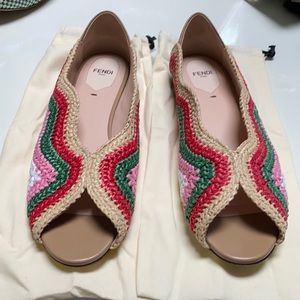 Authentic Fendi raffia flats